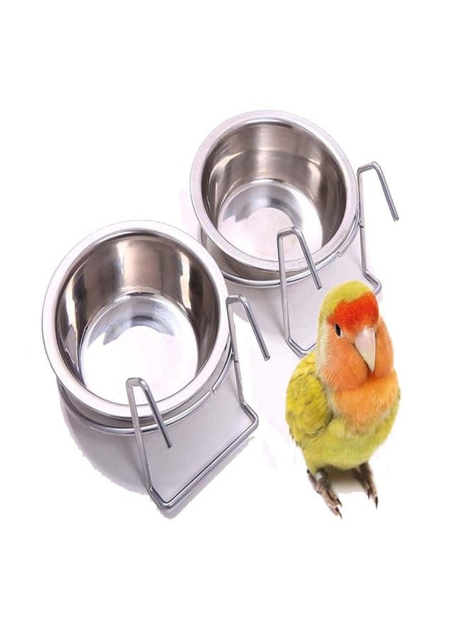 Pups&Pets Bird Stainless Steel Bowl | Parrot Feeding and Watering Premium Hanging Bowls | Feeder Bowl with Holder for All Birds - 250ML (Pack of 2PCS) - Image 1